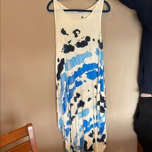 Blue and Black Tie-Dye Sleeveless Dress